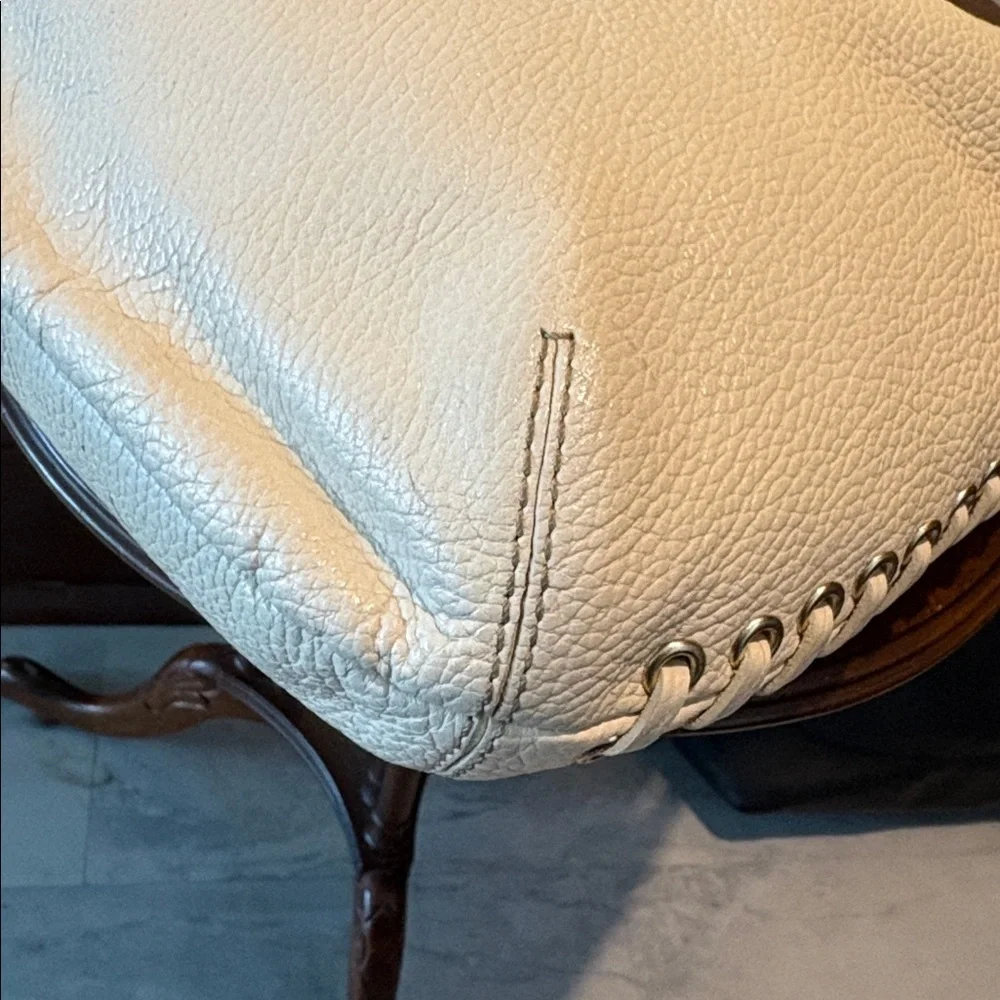 Dooney & Bourke Vintage Shoulder Bag pebbled leather Cream/gold tone lace up